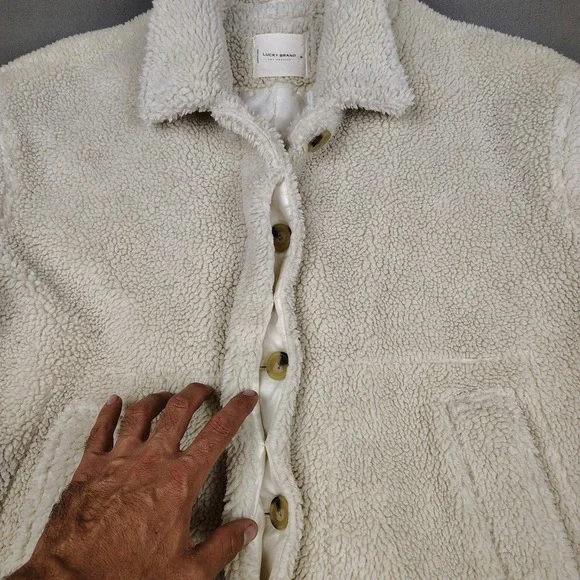 Lucky Brand Sherpa Teddy Jacket Women XL White Soft Button Up Quilted Liner Cozy - Picture 6 of 9